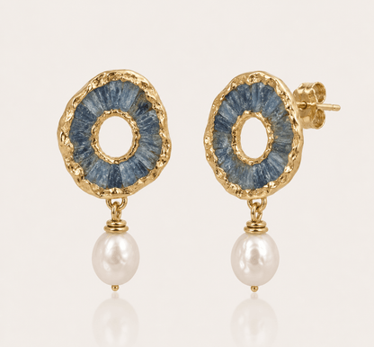 Kyanite Pearl Drop Earrings - Oggie and Co